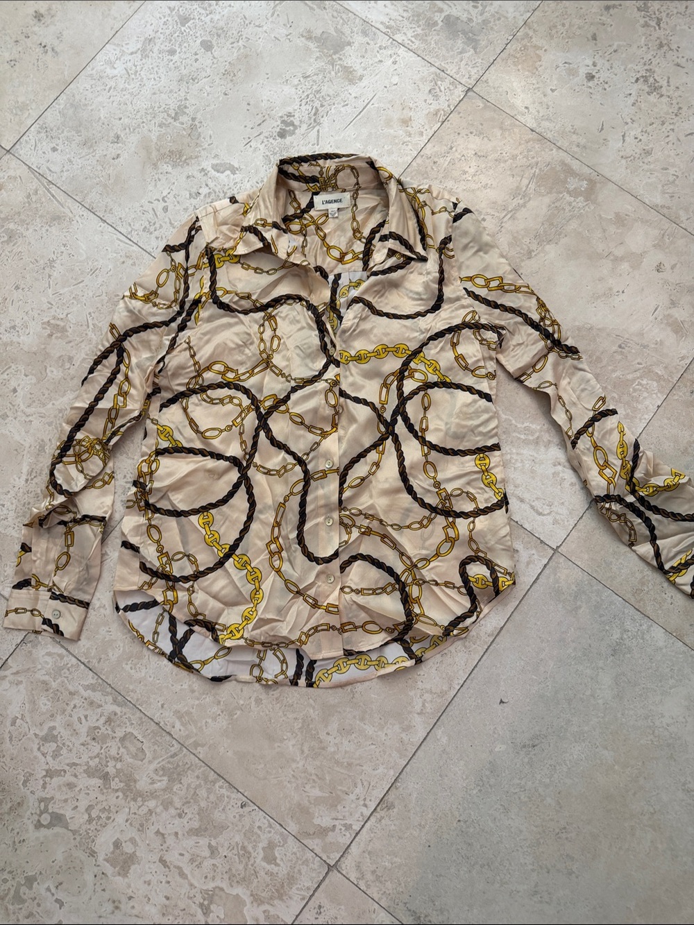 L'AGENCE CHAIN PRINT 100% SILK SHIRT SIZE XS